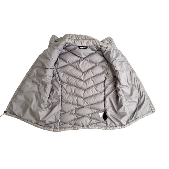 The North Face Down Vest 550-Fill Women M Full Zip Pockets Silver Gray Quilted - Picture 6 of 11